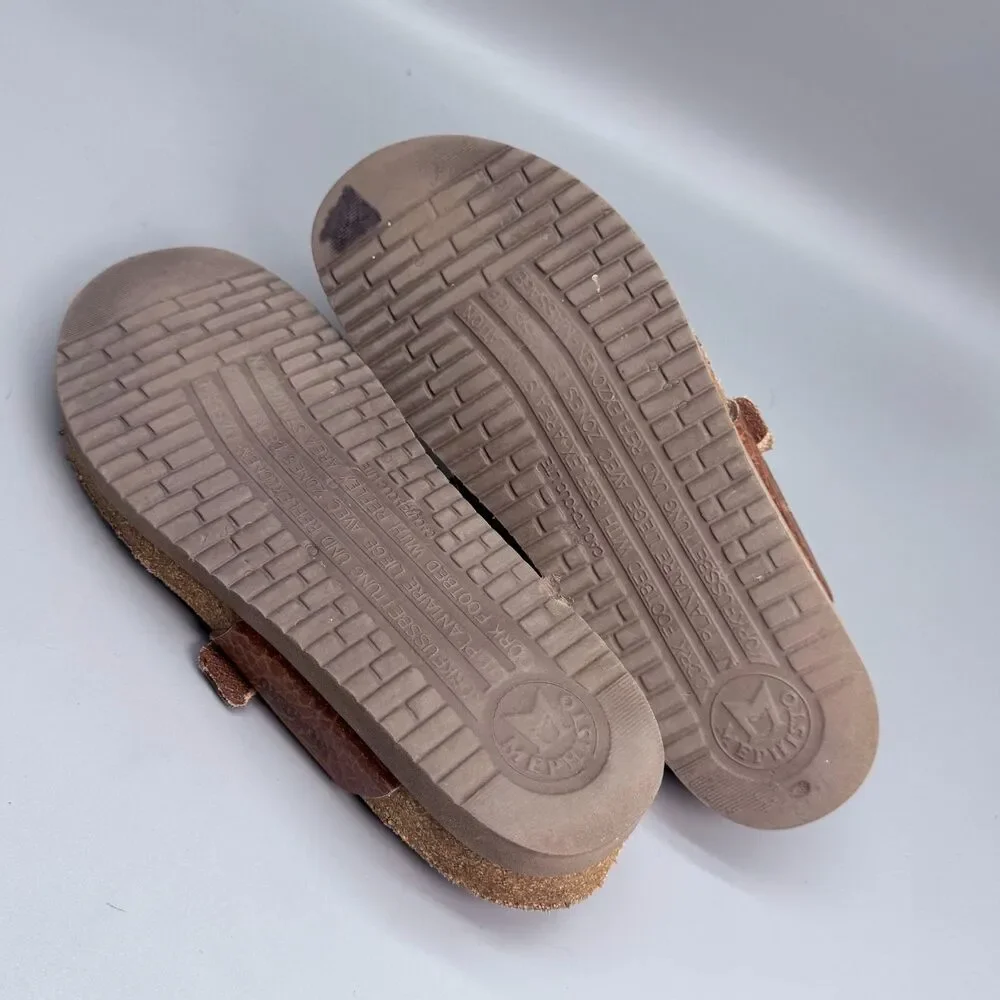 Mephisto Helen Women's 7 Brown Leather Adjustable Buckle Thong Toe Sandals Shoes